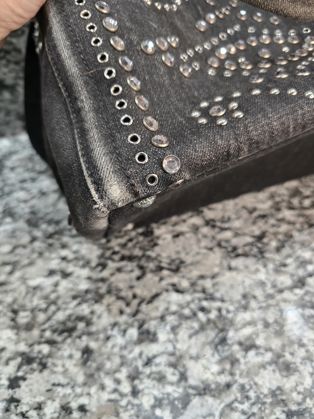 Prada Canapa Bijoux Crystal Embellished Denim Tote (Small) - Picture 10 of 16